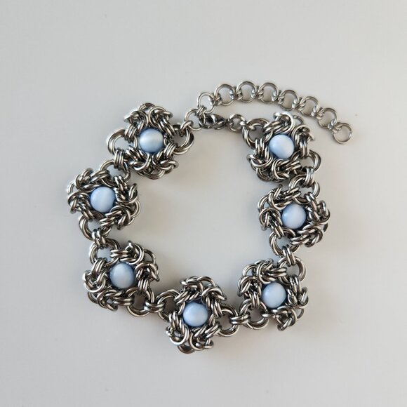 Gothic light blue pearls and silver romanov bracelet - Picture 9 of 11